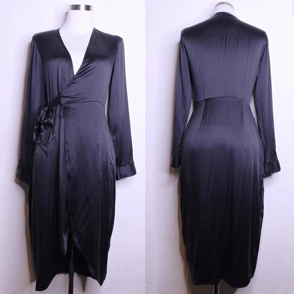Fleur du Mal Dresses & Skirts - Fleur du Mal Black Silk Midi Wrap Dress - XS